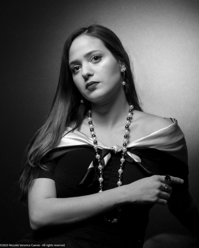 black and white portrait of a beautiful lady with long hair
